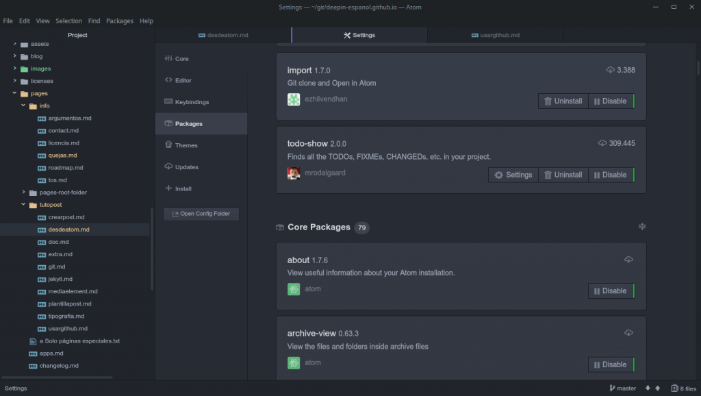 Extensiones en Atom