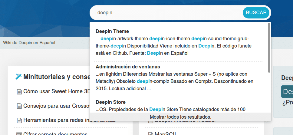 Buscador de la wiki en acción.