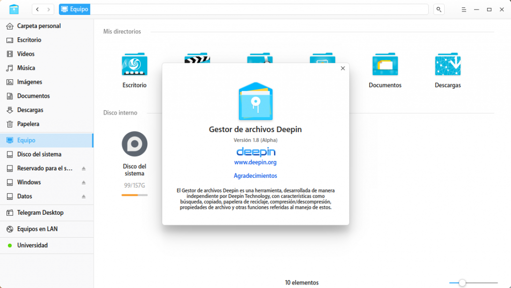 explorador de archivos Deepin 15.7