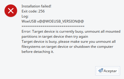 WoeUSB Error target device