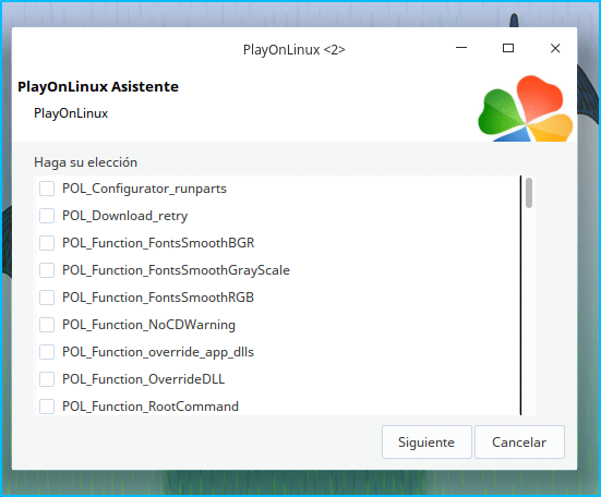 Librerías durante el asistente de PlayonLinux
