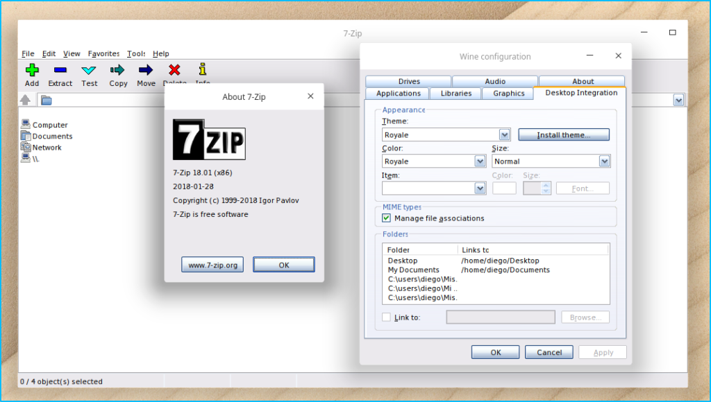 Tema Royale (XP) en 7-Zip.