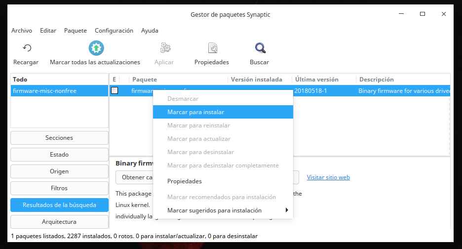Instalar controladores wifi en Synaptic